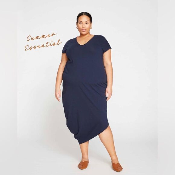 Iconic Geneva V-Neck Dress - Navy | Universal Standard Small 14/16 - Picture 2 of 8